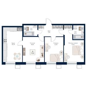 3-к квартира, строящийся дом, 78м2, 10/21 этаж
