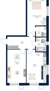 2-к квартира, вторичка, 73м2, 6/21 этаж