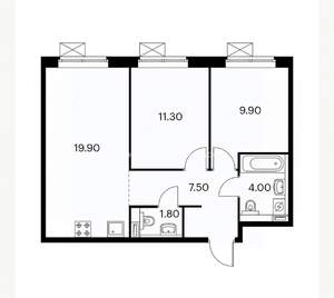 2-к квартира, вторичка, 54м2, 6/23 этаж