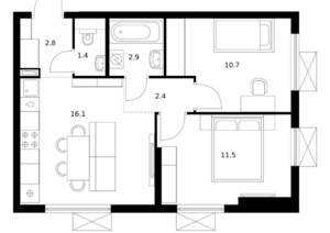 2-к квартира, вторичка, 48м2, 14/24 этаж