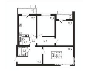 3-к квартира, вторичка, 89м2, 2/9 этаж