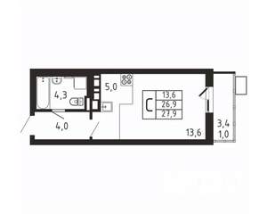 Студия квартира, вторичка, 28м2, 9/9 этаж