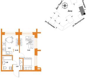 1-к квартира, вторичка, 34м2, 6/6 этаж