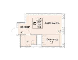 1-к квартира, строящийся дом, 28м2, 19/22 этаж