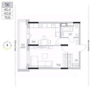 1-к квартира, строящийся дом, 41м2, 8/9 этаж