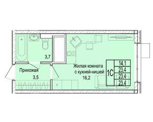 1-к квартира, строящийся дом, 24м2, 20/25 этаж