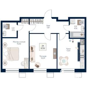 2-к квартира, строящийся дом, 57м2, 10/21 этаж