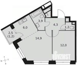 2-к квартира, вторичка, 44м2, 7/9 этаж