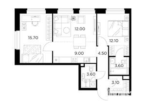 3-к квартира, строящийся дом, 64м2, 12/23 этаж