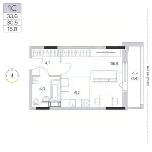 Студия квартира, вторичка, 31м2, 5/9 этаж