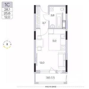 Студия квартира, вторичка, 26м2, 6/9 этаж