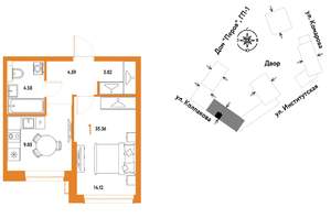 1-к квартира, вторичка, 35м2, 13/25 этаж