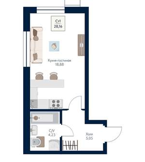 Студия квартира, вторичка, 28м2, 14/21 этаж