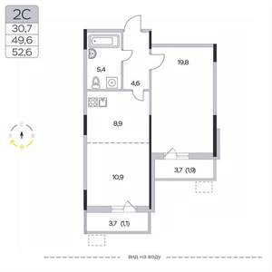 2-к квартира, вторичка, 53м2, 4/9 этаж