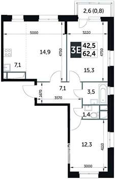 3-к квартира, вторичка, 65м2, 11/17 этаж