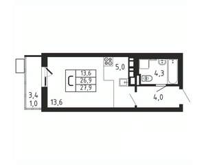 Студия квартира, вторичка, 28м2, 5/9 этаж