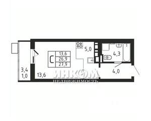Студия квартира, вторичка, 28м2, 2/9 этаж