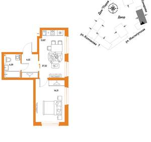 1-к квартира, вторичка, 37м2, 16/6 этаж