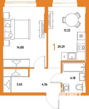 1-к квартира, строящийся дом, 39м2, 4/25 этаж