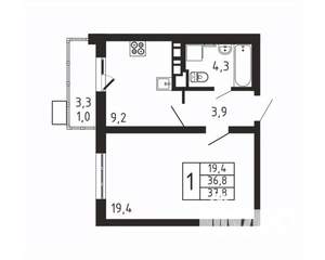 1-к квартира, вторичка, 38м2, 3/9 этаж