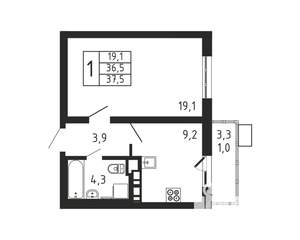 1-к квартира, вторичка, 38м2, 7/9 этаж