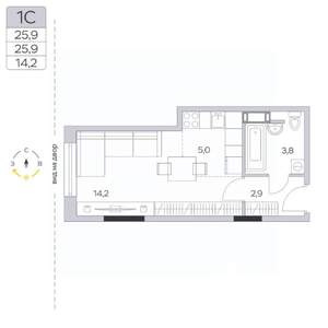 Студия квартира, строящийся дом, 26м2, 7/9 этаж