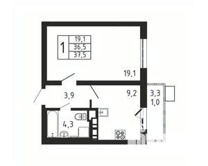 1-к квартира, вторичка, 38м2, 3/9 этаж