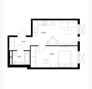 1-к квартира, вторичка, 40м2, 2/24 этаж