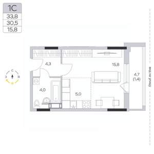 Студия квартира, строящийся дом, 31м2, 7/9 этаж