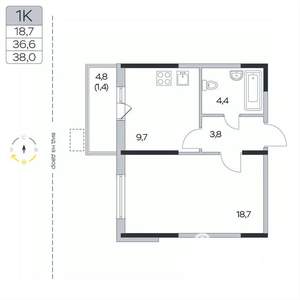 1-к квартира, вторичка, 38м2, 3/9 этаж