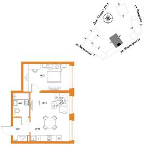 1-к квартира, вторичка, 45м2, 19/25 этаж