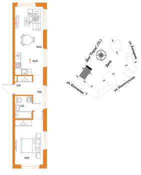 1-к квартира, вторичка, 45м2, 8/25 этаж