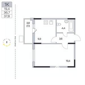 1-к квартира, вторичка, 38м2, 9/9 этаж