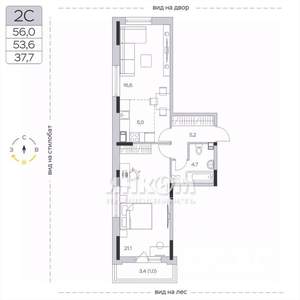 1-к квартира, вторичка, 54м2, 4/9 этаж