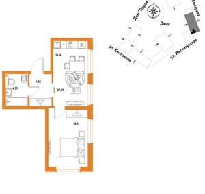 1-к квартира, вторичка, 38м2, 18/6 этаж