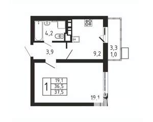 1-к квартира, вторичка, 38м2, 5/9 этаж