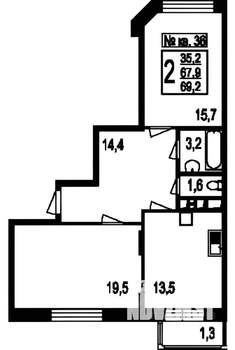 2-к квартира, вторичка, 68м2, 5/7 этаж