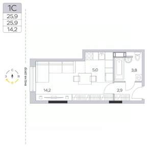 Студия квартира, строящийся дом, 26м2, 2/9 этаж