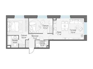 2-к квартира, строящийся дом, 66м2, 20/23 этаж