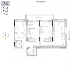 3-к квартира, строящийся дом, 80м2, 8/9 этаж