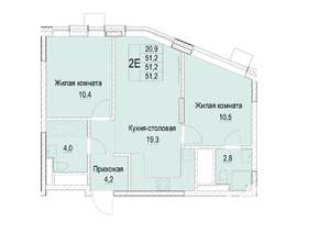 2-к квартира, строящийся дом, 51м2, 16/23 этаж