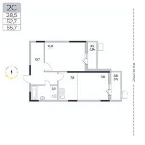 2-к квартира, вторичка, 56м2, 3/9 этаж