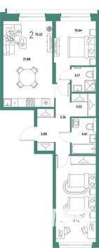 2-к квартира, строящийся дом, 70м2, 15/25 этаж