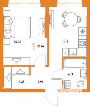 1-к квартира, строящийся дом, 37м2, 5/25 этаж