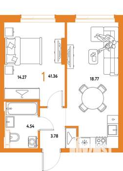1-к квартира, строящийся дом, 41м2, 5/25 этаж
