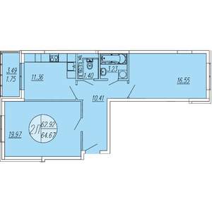 2-к квартира, вторичка, 65м2, 4/4 этаж