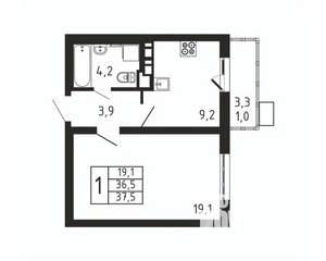 1-к квартира, вторичка, 38м2, 5/9 этаж