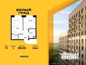 1-к квартира, строящийся дом, 35м2, 11/17 этаж