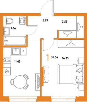 1-к квартира, вторичка, 38м2, 12/25 этаж