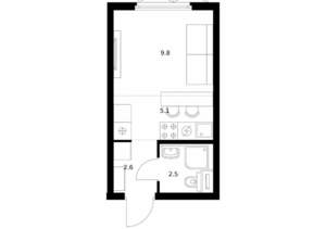 Студия квартира, вторичка, 20м2, 20/25 этаж